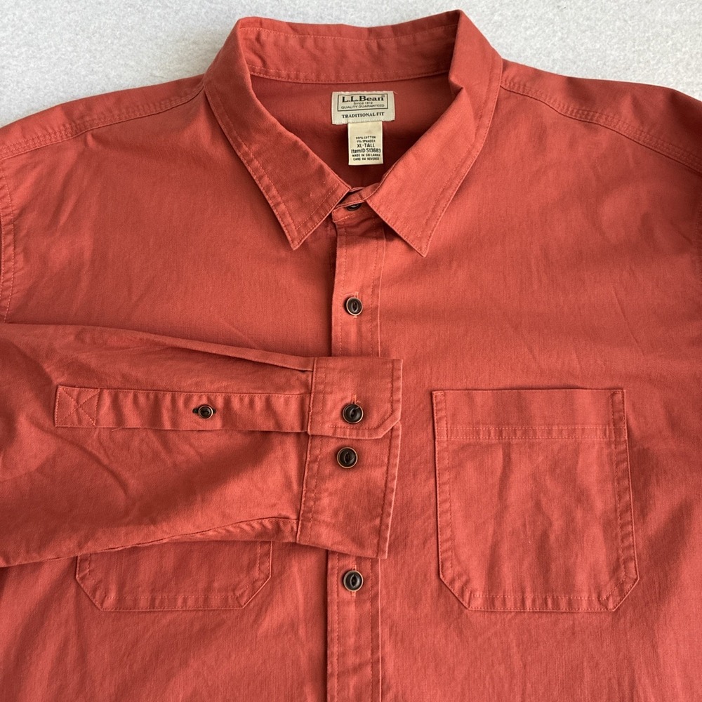 L.L. Bean Mens Long Sleeve Button Up Shirt Terracotta Fall Autumn XLT XL Tall